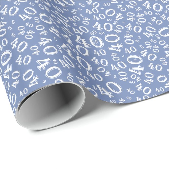 40. Blau/Weiß Geburtstag Random Nummer 40 Muster Geschenkpapier (Rolleneckpunkt)