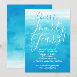 40 Blue Ombre Modern 40. Geburtstag Party Einladung