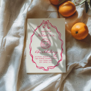 40. Bow Hand Drawn Pink Coquette Kuchen Geburtstag Einladung