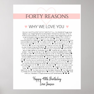 40 Dinge, die ich an dir zum Jubiläum liebe Poste Poster