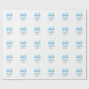 40. & erneuerter Geburtstagsname Datum blau fette  Geschenkpapier