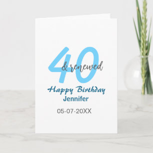 40. & erneuerter Geburtstagsname Datum blau fette Karte