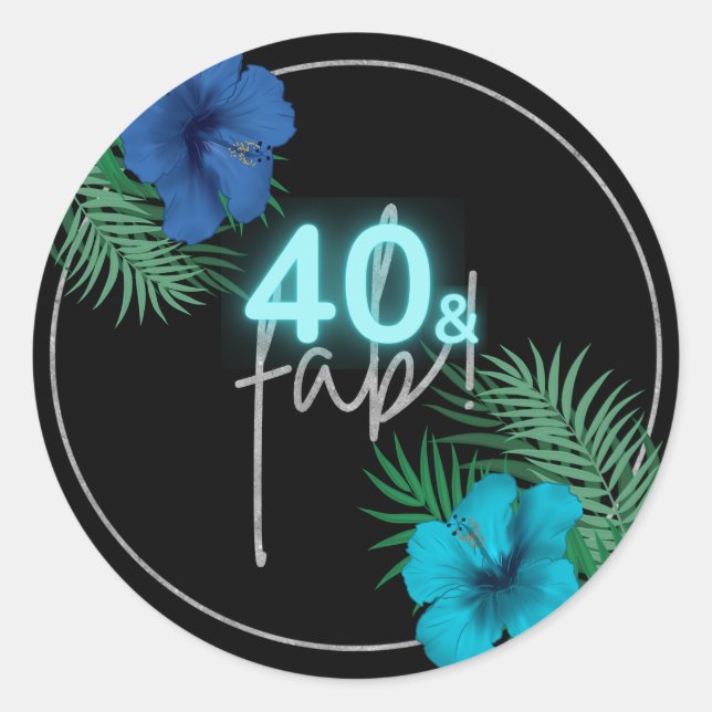 40 & Fab Neon Blue Silver Black Tropical Birthday Runder Aufkleber (Vorderseite)