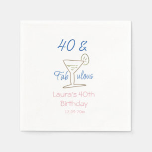 40. & fabelhafte blaue Geburtstags-Name-Datum Mart Serviette