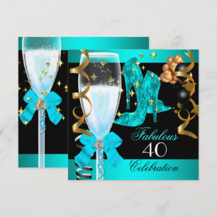 40 Fabelhaftes Teal Blau Gold 40. Geburtstagsfeier Einladung
