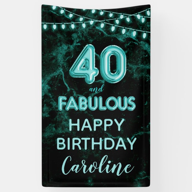40 & Fabulous Aquamarin & Black Birthday Vertikal Banner (Vertikal)