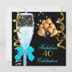 40 & Fabulous Aquamarin Blue Gold Birthday Champag Einladung