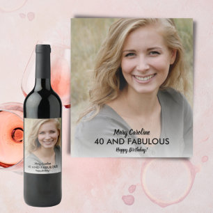 40 Fabulous Birthday Black Modern Script Foto Weinetikett