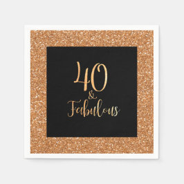40 & Fabulous Birthday Gold Glitzer Black Serviette