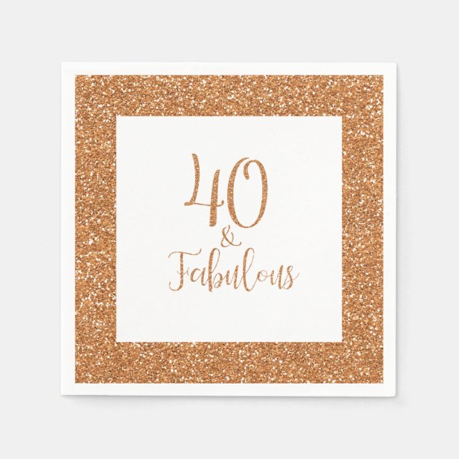 40 & Fabulous Birthday Gold Glitzer Serviette (Vorderseite)