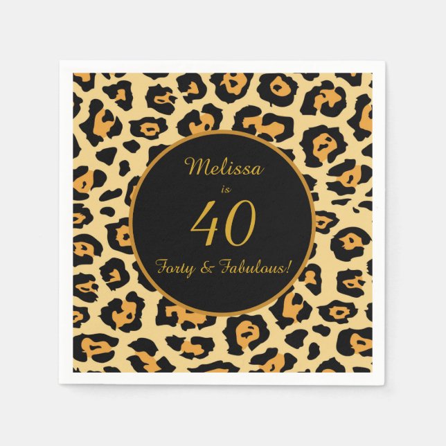 40 & Fabulous Birthday Leopard Print Cocktail Serviette (Vorderseite)