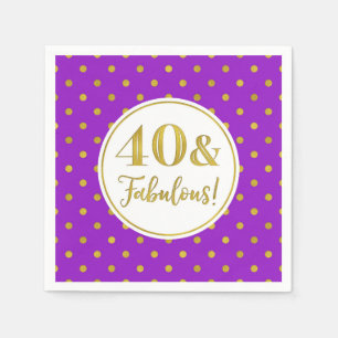 40 & Fabulous Birthday Lila White Gold Serviette