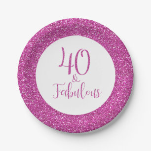 40 & Fabulous Birthday Pink Glitzer Pappteller