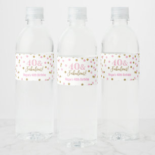 40 & Fabulous Birthday Pink Gold Confetti Wasserflaschenetikett