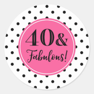 40 & Fabulous Birthday Pink Schwarz-weiß Dots Runder Aufkleber