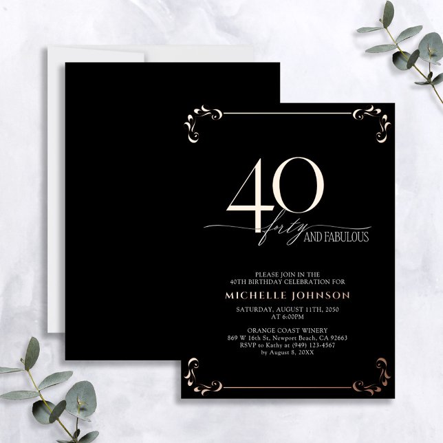 40 & Fabulous Black Rose Gold Calligraphie Geburts Folieneinladung (Von Creator hochgeladen)