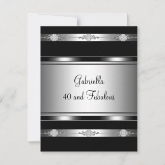 40 & Fabulous Black Silver Trim Geburtstagsparty Einladung