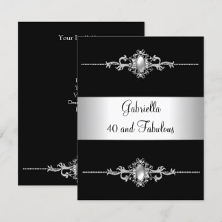 40 & Fabulous Black Silver Trim Geburtstagsparty Einladung