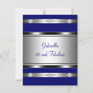 40 & Fabulous Dark Blue Silver Trim Geburtstagspar Einladung