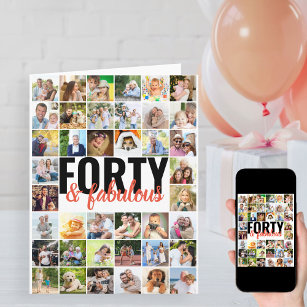 40 & Fabulous Editable Big Foto Collage Geburtstag Karte