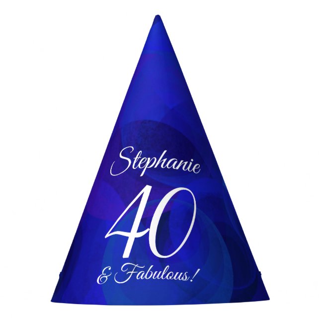 40 & Fabulous Elegant Royal Blue Birthday Partyhütchen (Vorderseite)