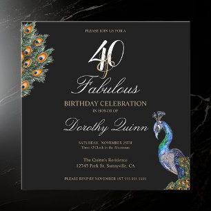 40 & Fabulous Elegant Watercolor Peacock Geburtsta Einladung