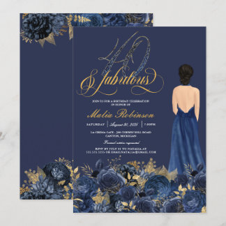 40 & Fabulous Elegante Sapphire Formal Geburtstag Einladung