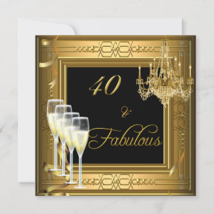 40 & Fabulous Feier Gold Schwarz Geburtstag 2 Einladung