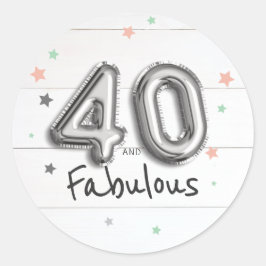 40 & Fabulous Foil Balloon Stars on Wood Birthday Runder Aufkleber