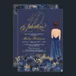40 & Fabulous Formal Blue & Gold Erwachsene Geburt Einladung<br><div class="desc">Ernsthaft, ooh la la la! Set den Ton für Ihre luxuriös elegante Geburtstagsfeier mit dieser Einladung, mit einem wunderschönen Figurin und einem Ballkleid, und üppigen botanischen Blume in den Schattierungen der tiefen Marine und Saphirblau mit goldfarbenem und weißem, elegantem Text. Passen Sie es für Ihre Veranstaltung an. Karo den Shop...</div>