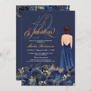 40 & Fabulous Formal Blue & Gold Erwachsene Geburt Einladung