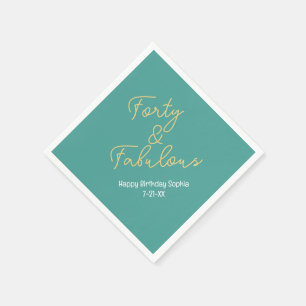 40 & Fabulous, Geburtsdatum, Aquamarin/Gold Serviette