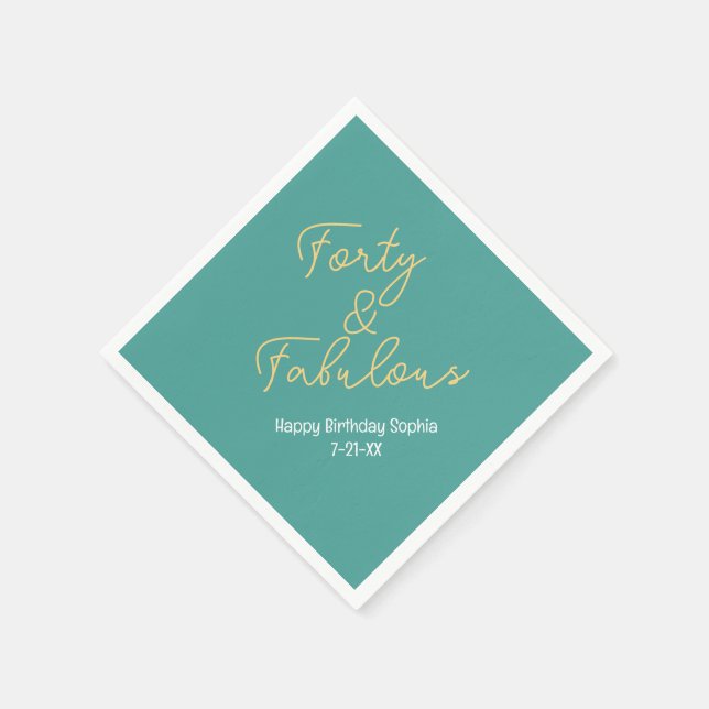 40 & Fabulous, Geburtsdatum, Aquamarin/Gold Serviette (Ecke)