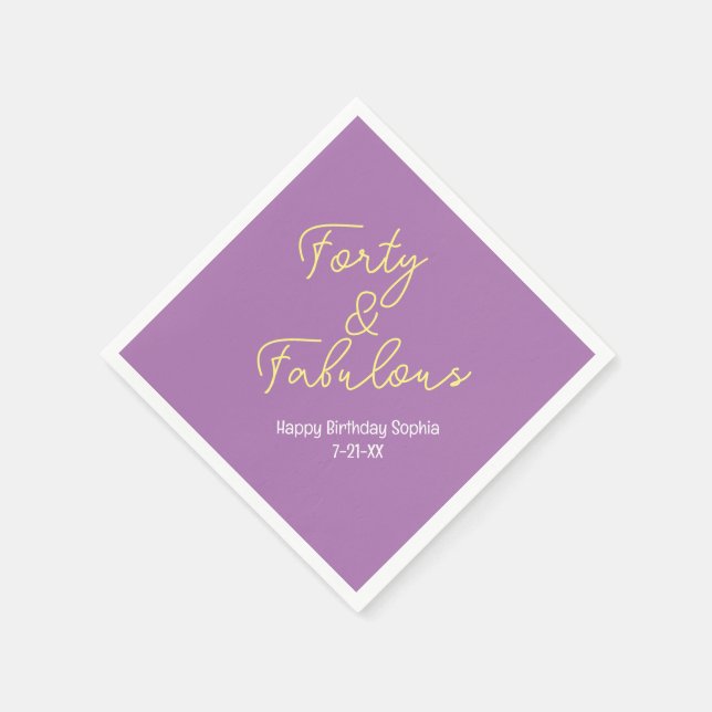 40 & Fabulous, Geburtsname, Lavendel/Gelb Serviette (Ecke)