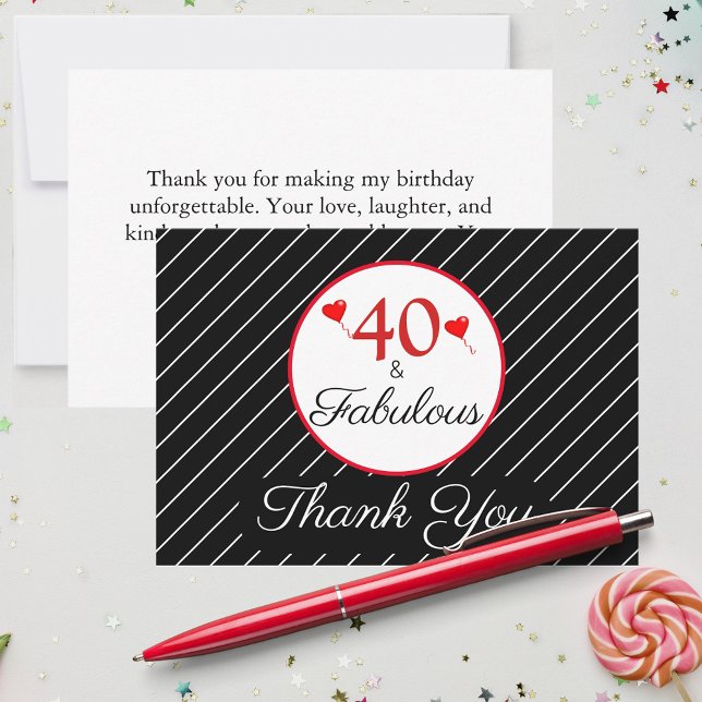40 & Fabulous Geburtstag Foto Black Danke Karte (40 & Fabulous Birthday Photo Black Thank You Card)