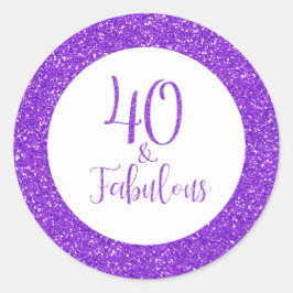 40 & Fabulous Geburtstag Lila Glitzer Runder Aufkleber