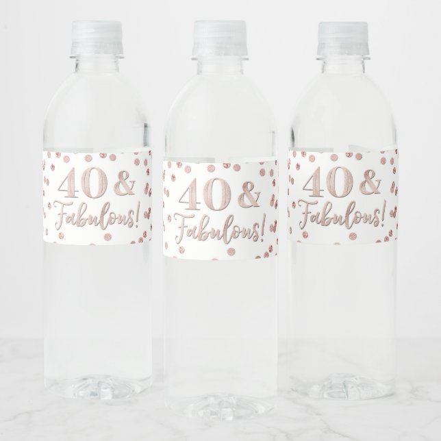40 & Fabulous Geburtstag Rose Gold Confetti Water  Wasserflaschenetikett (Flaschen)
