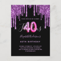 40 & Fabulous Glitzer tropfend schwarz lila Glam