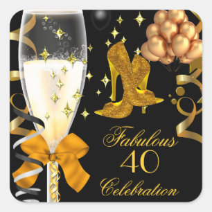 40 & Fabulous Gold Black Birthday Shoes Quadratischer Aufkleber