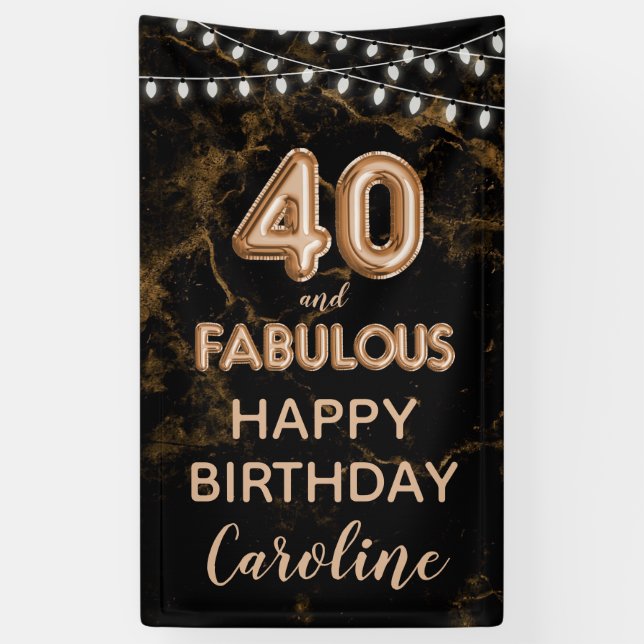 40 & Fabulous Gold & Black Birthday Vertikal Banner (Vertikal)