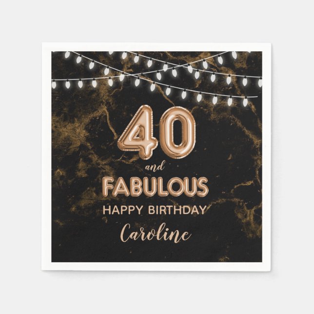 40 & Fabulous Gold Foil Balloons & String Lights Serviette (Vorderseite)