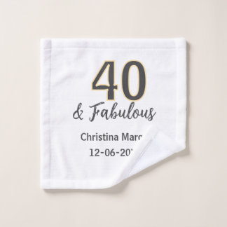 40 & fabulous gray yellow birthday calligraphy waschlappen