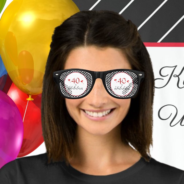 40 & Fabulous Hearts 40. Geburtstag Foto Black Partybrille (40 Fabulous 40th Birthday Photo Black White Party Glasses)
