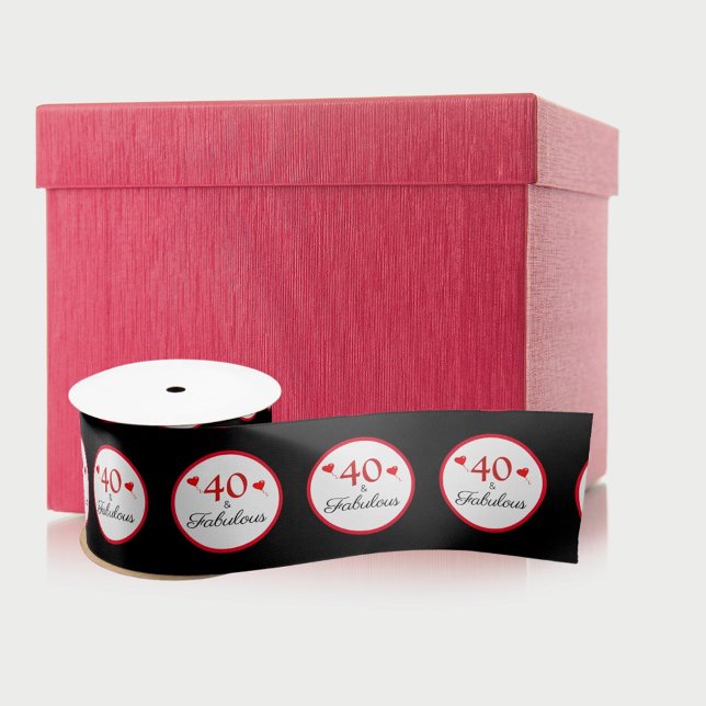 40 & Fabulous Hearts 40. Geburtstag Schwarz Satinband (40 & Fabulous Hearts 40th Birthday Black Satin Ribbon)