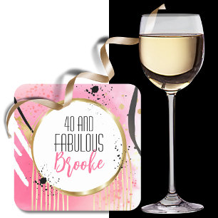 40 Fabulous Hot Pink Black Gold 40. Geburtstag Rechteckiger Pappuntersetzer