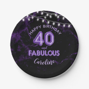 40 & Fabulous Lila Foil Balloons & String Lights Pappteller