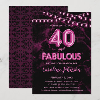 40 & Fabulous Pink Ballon Birthday Einladungen
