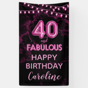 40 & Fabulous Pink & Black Birthday Vertikal Banner