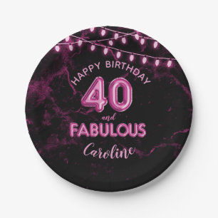 40 & Fabulous Pink Foil Balloons & String Lights Pappteller