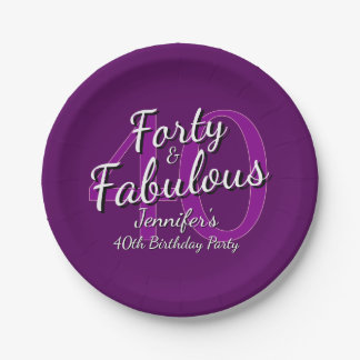40 & Fabulous Pink Lila 40. Geburtstag 7" Pappteller